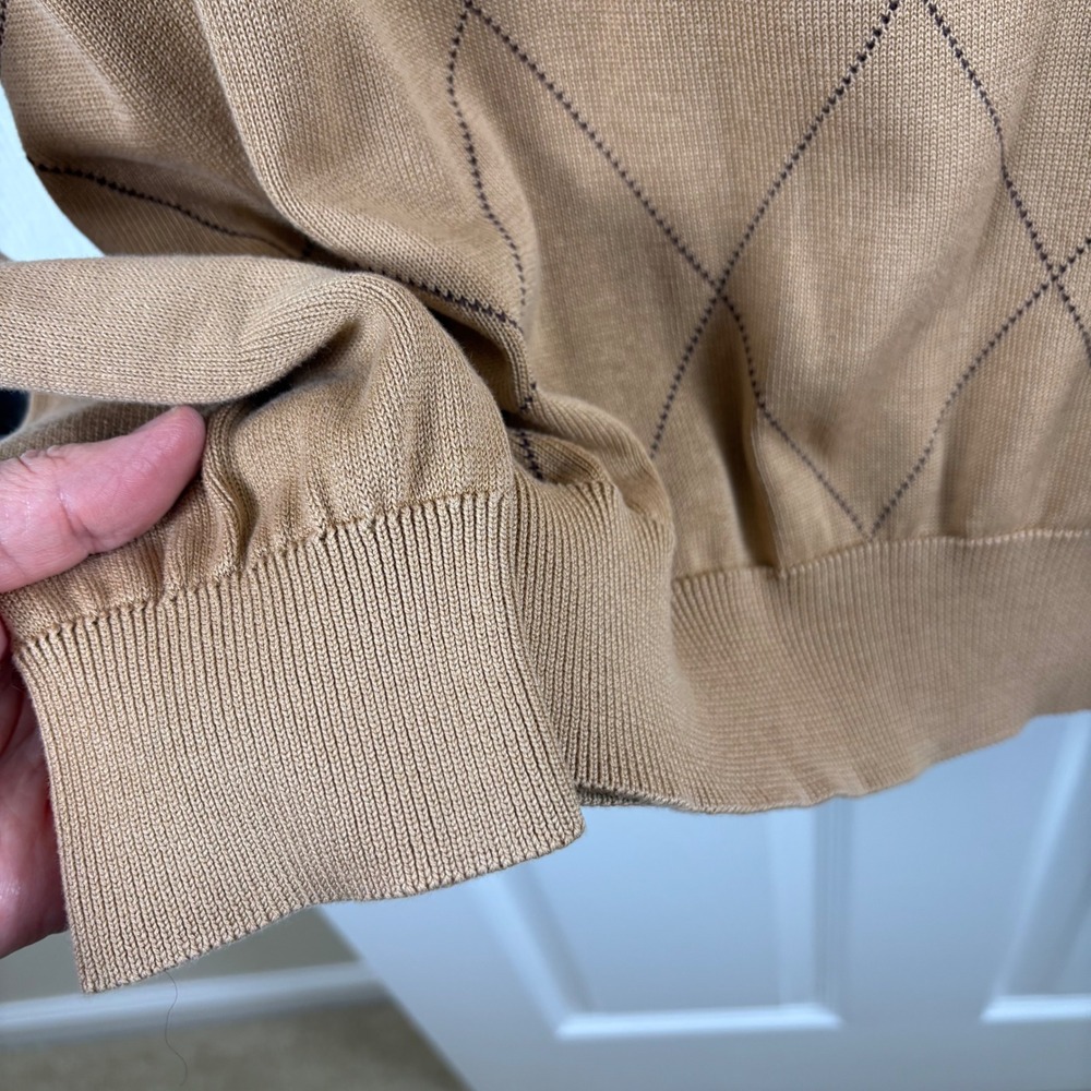Greg Norman Men's XL Argyle Quarter-Zip‎ Sweater Tan Camel Golf Eclectic Grandpa - Picture 7 of 7